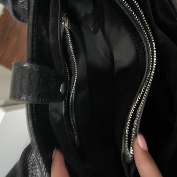 Black Leather Shoulder Bag, 3 Partitions - Picture 3 of 3